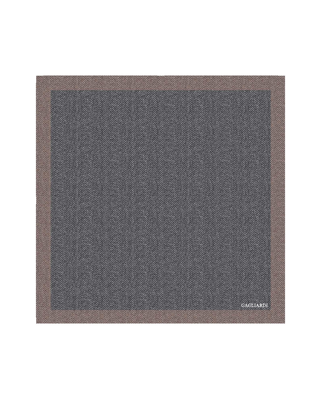 Gagliardi Grey Herringbone Print Italian Wool Flannel Pocket Square