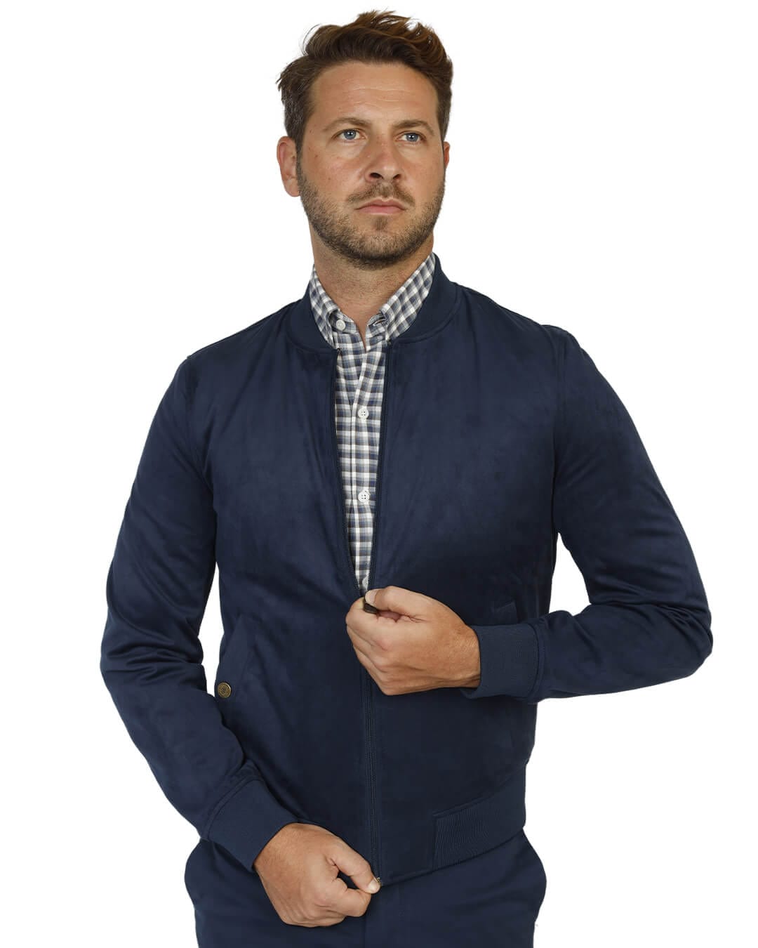 Gagliardi Outerwear Gagliardi Navy Faux Suede Bomber Jacket