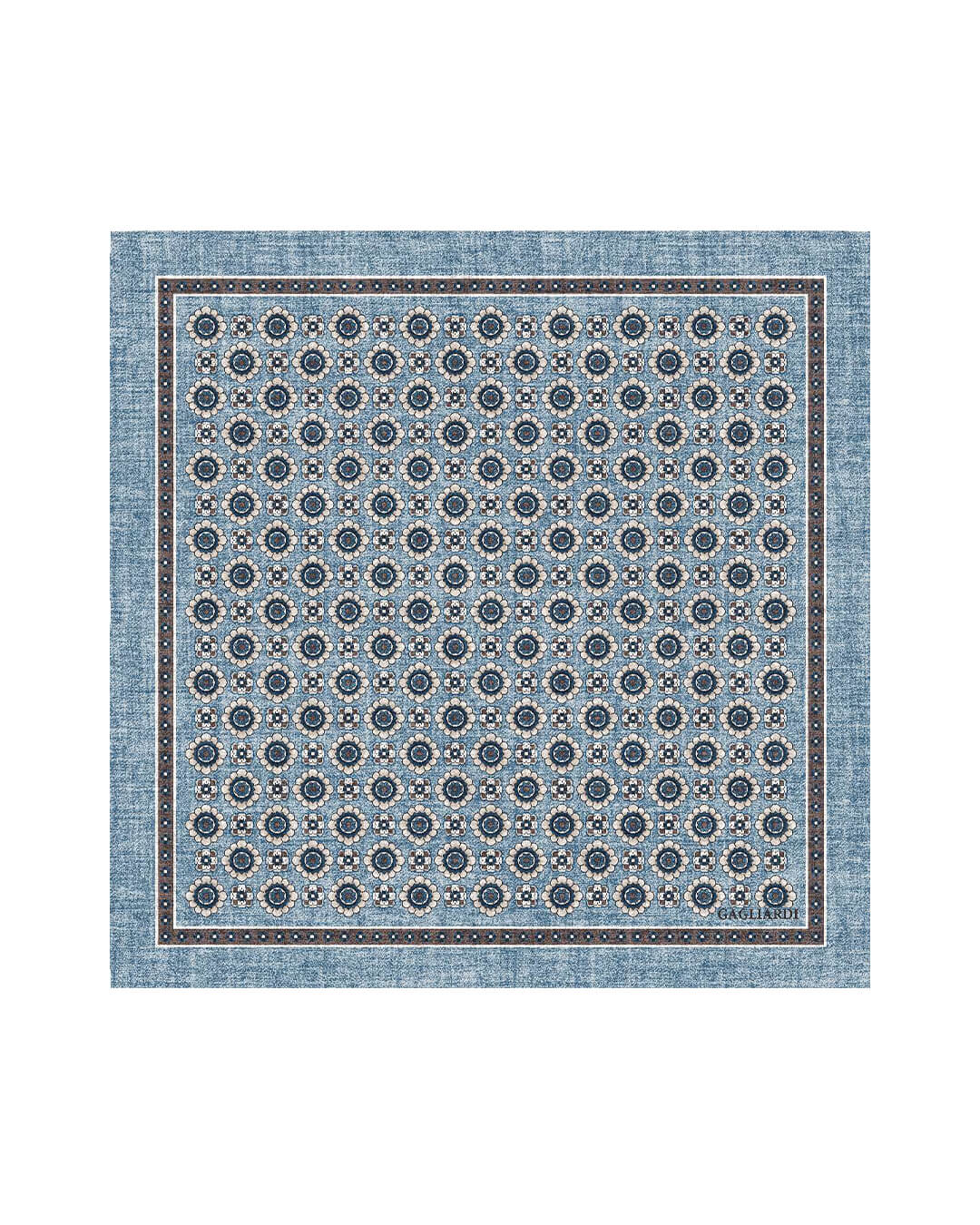 Gagliardi Pocket Squares ONE Gagliardi Sky Blue Motifs Printed Italian Silk Pocket Square
