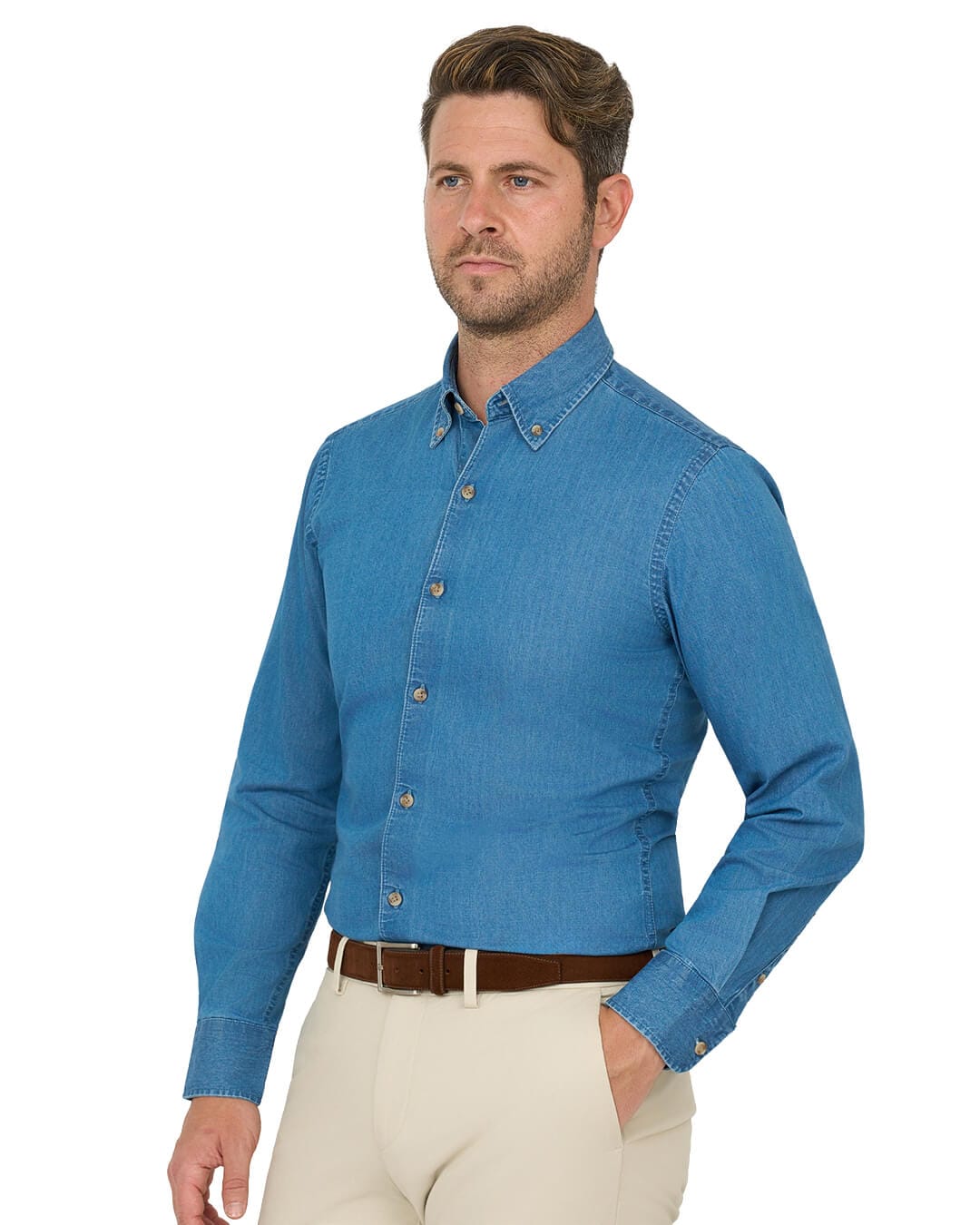 Gagliardi Shirts Gagliardi Blue Denim Button-Down Shirt