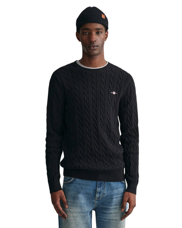Gant Black Cotton Cable Knit Crew Neck Sweater | Bortex - Bortex