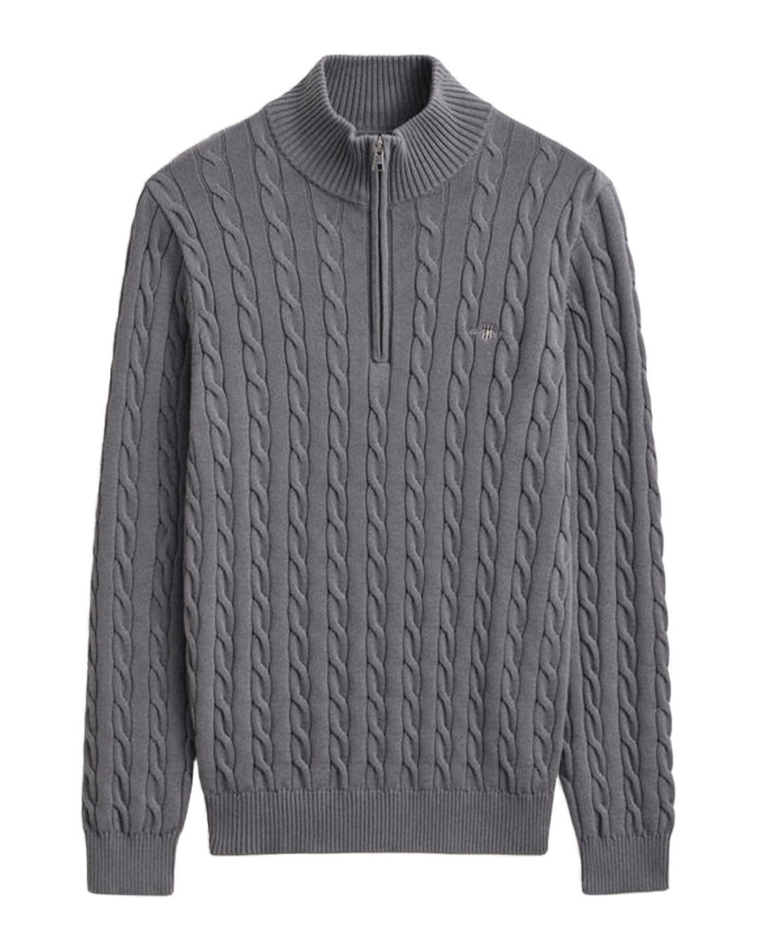 Gant Jumpers Gant Grey Gant Cable Knit Halfzip Sweater G093 Grey Melange