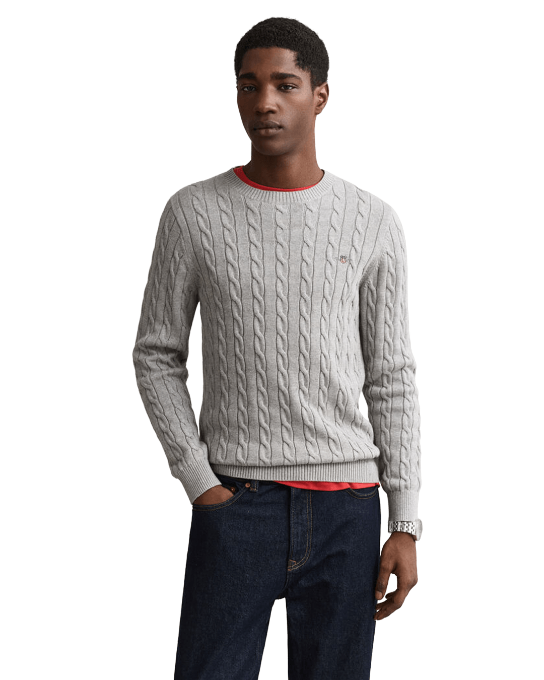 Gant Jumpers Gant Grey Gant Classic Cable Knit Sweater G093 Grey Melange