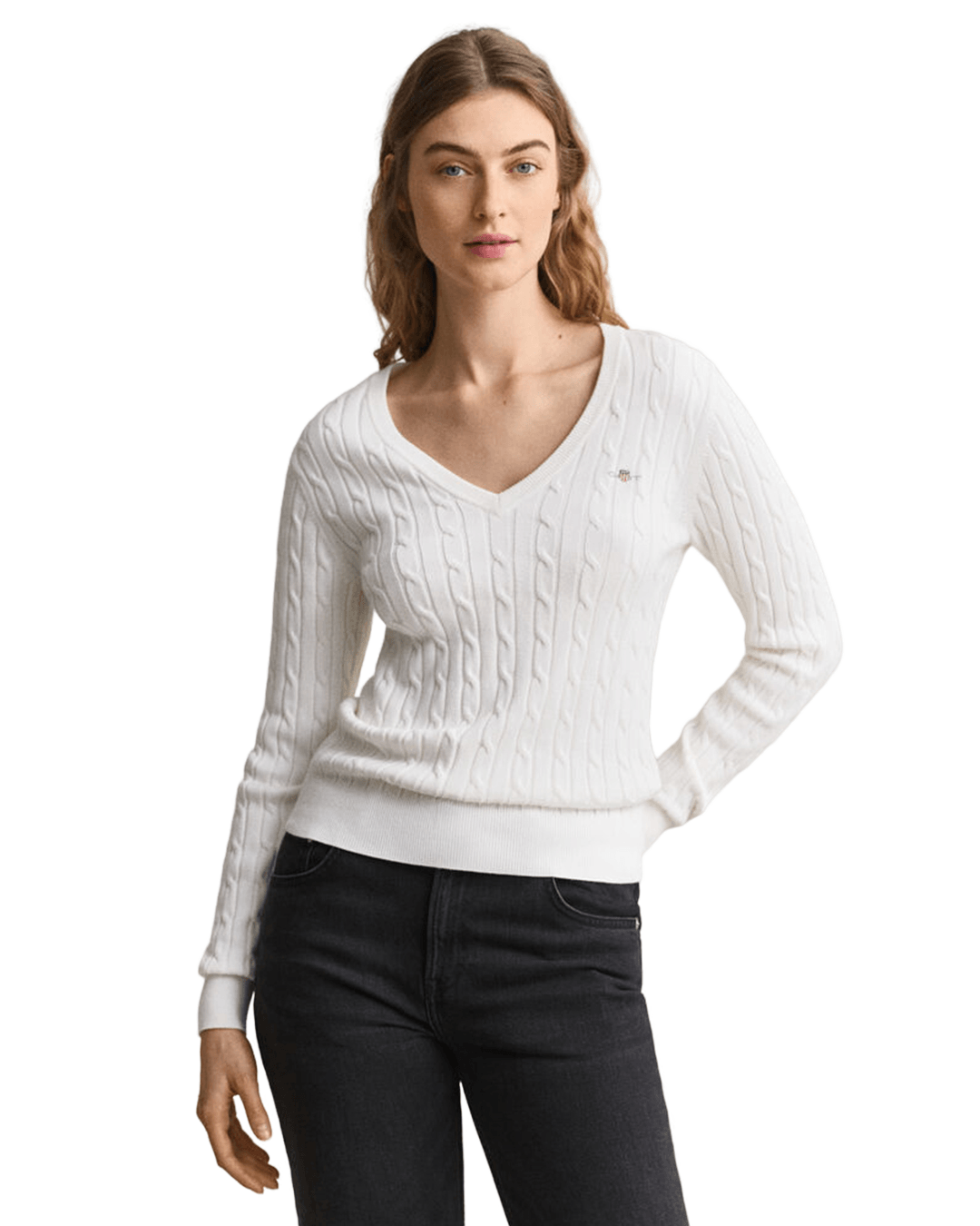 Gant Jumpers Gant White Gant Classic Cable Knit Sweater G113 Eggshell