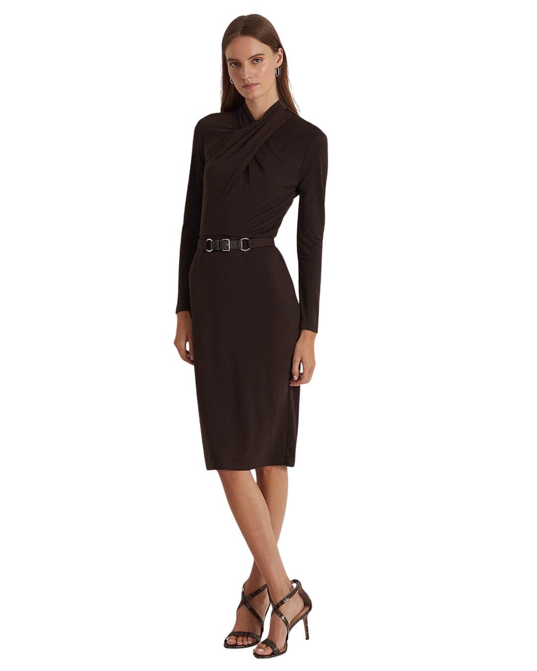 Lauren By Ralph Lauren Dresses Lauren by Ralph Lauren Brown Belted Mockneck Jersey Dress