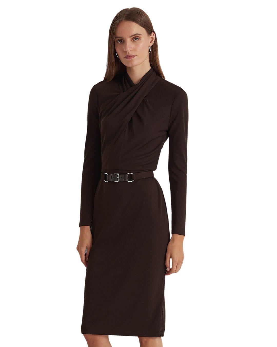 Lauren By Ralph Lauren Dresses Lauren by Ralph Lauren Brown Belted Mockneck Jersey Dress