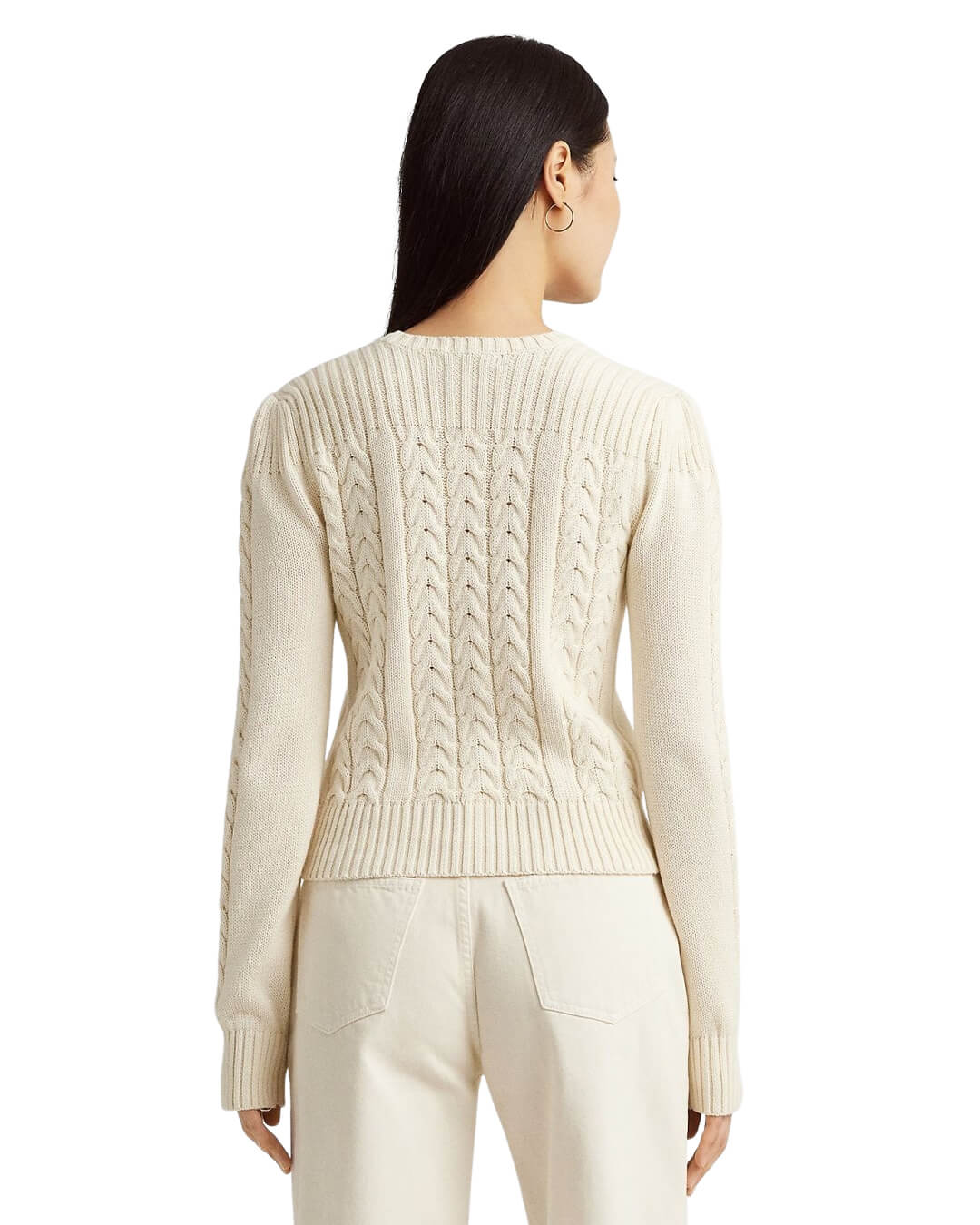 Lauren By Ralph Lauren Jumpers Lauren by Ralph Lauren Cream Cable-Knit Puff-Sleeve Sweater