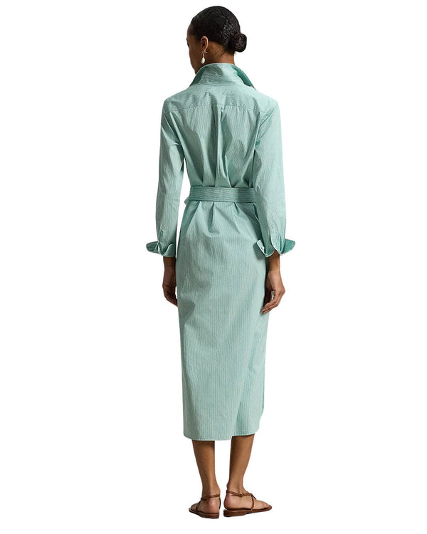 Polo Ralph Lauren Green Belted Striped Cotton Dress