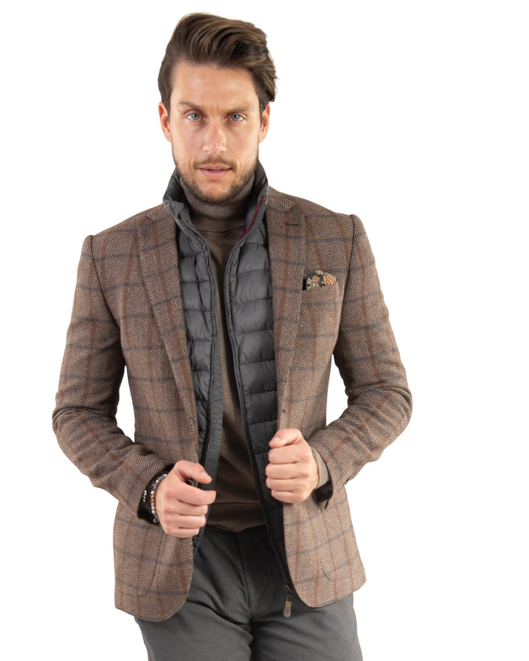 Gagliardi Jackets Gagliardi Camel Birdseye Check Jacket