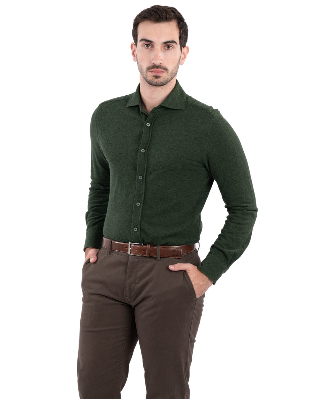 Gagliardi Shirts Gagliardi Green Pique Jersey Shirt