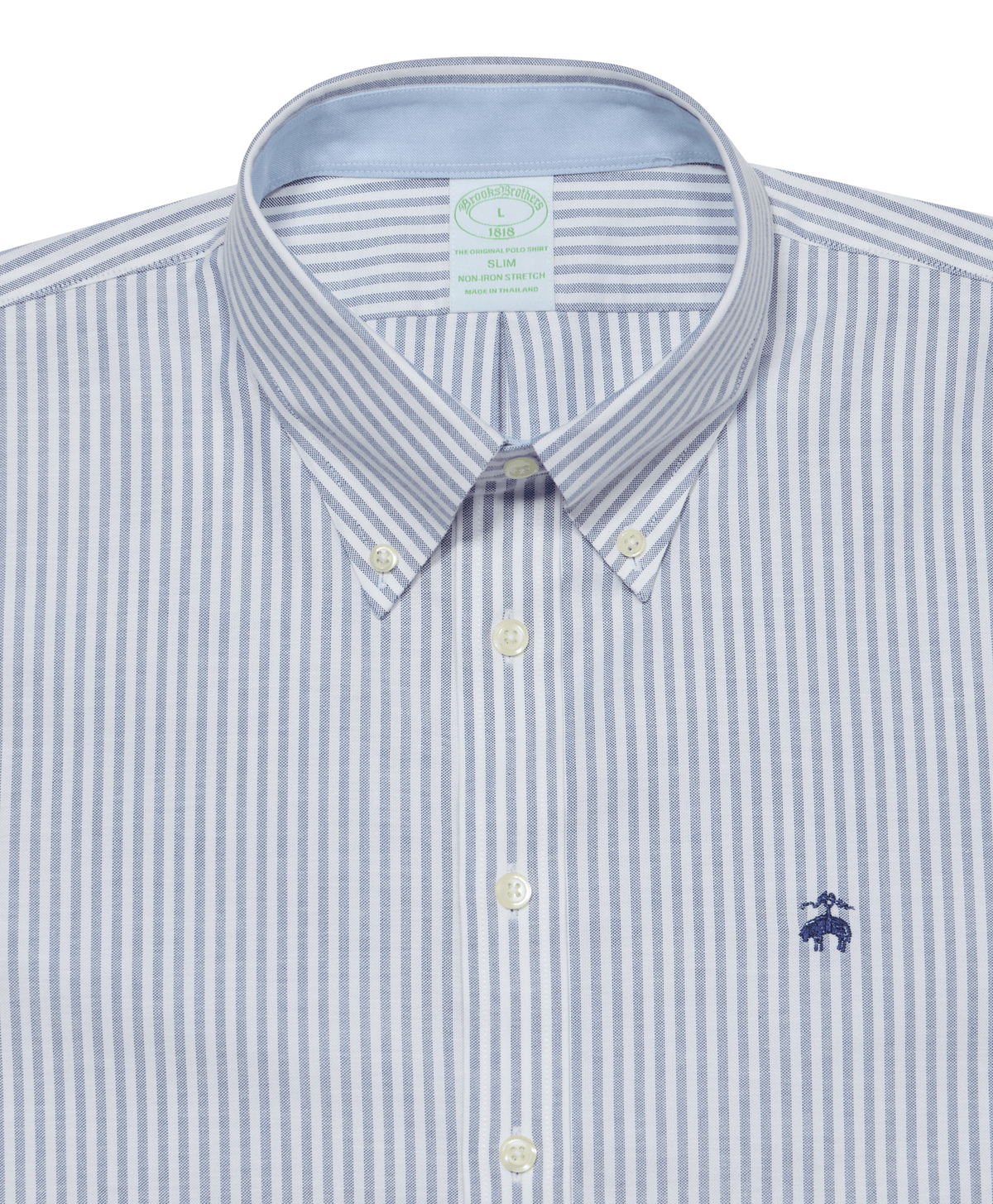 Brooks Brothers Blue Classic Bengal Stripe Non-Iron Stretch Oxford Shirt