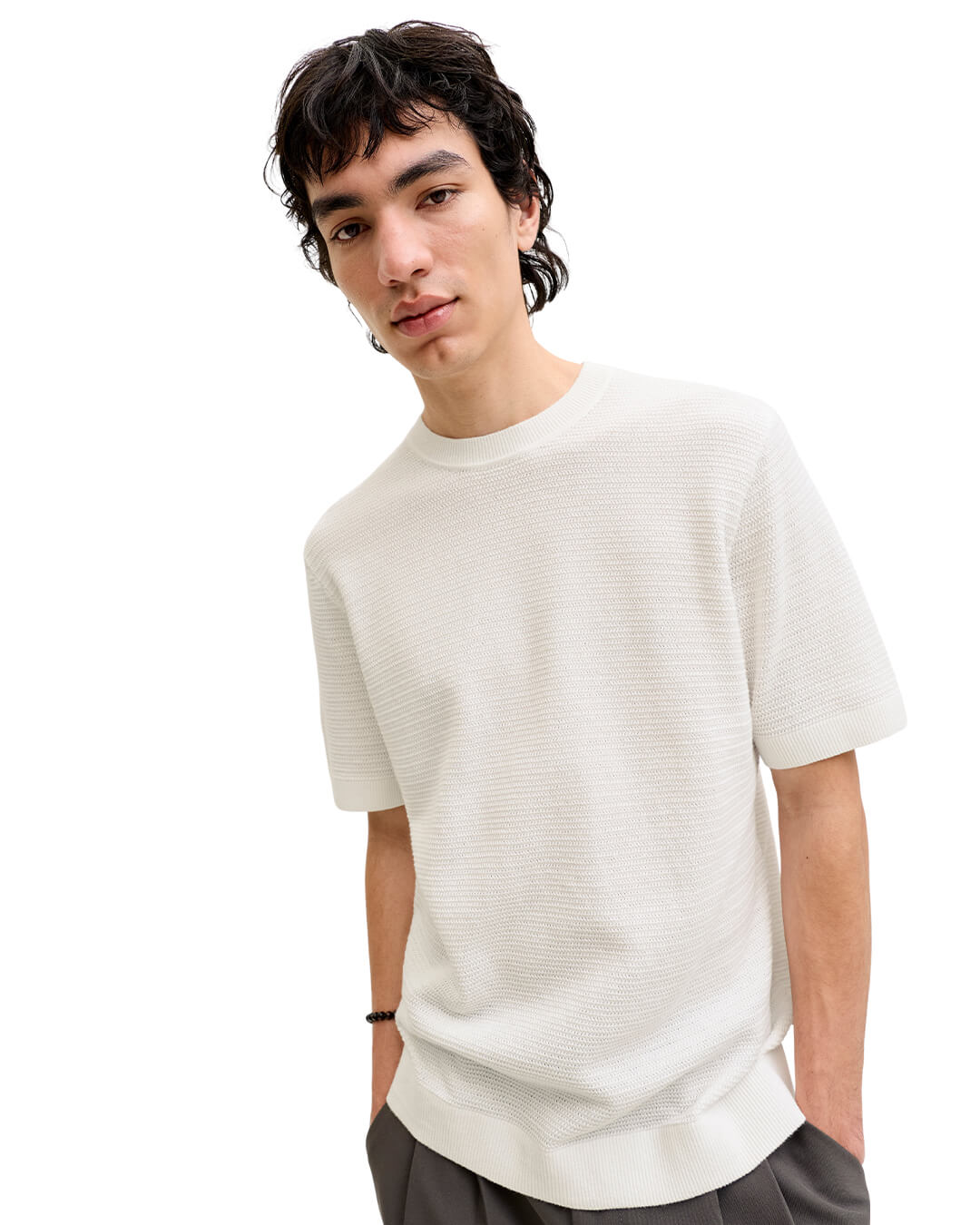Jack & Jones Jprbluriley Knit Crew Neck Ss Sn Cloud Dancer