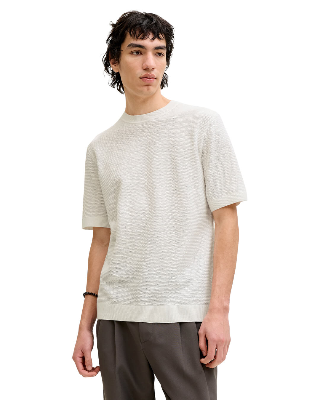 Jack & Jones Jprbluriley Knit Crew Neck Ss Sn Cloud Dancer