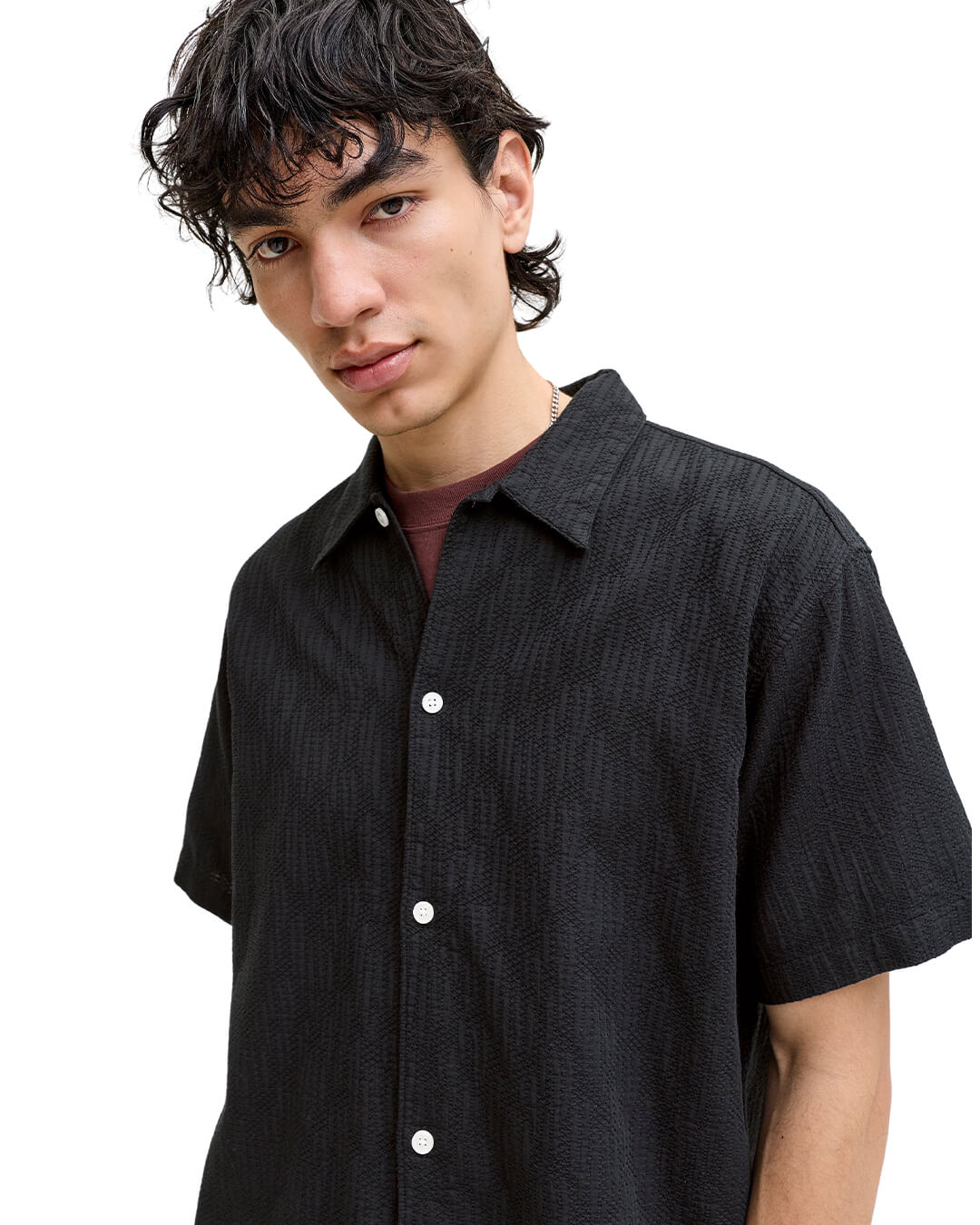 Jack & Jones Jormontauk Wavy Texture Ss Sn Black Shirt