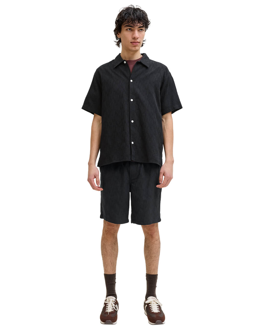 Jack & Jones Jormontauk Wavy Texture Ss Sn Black Shirt