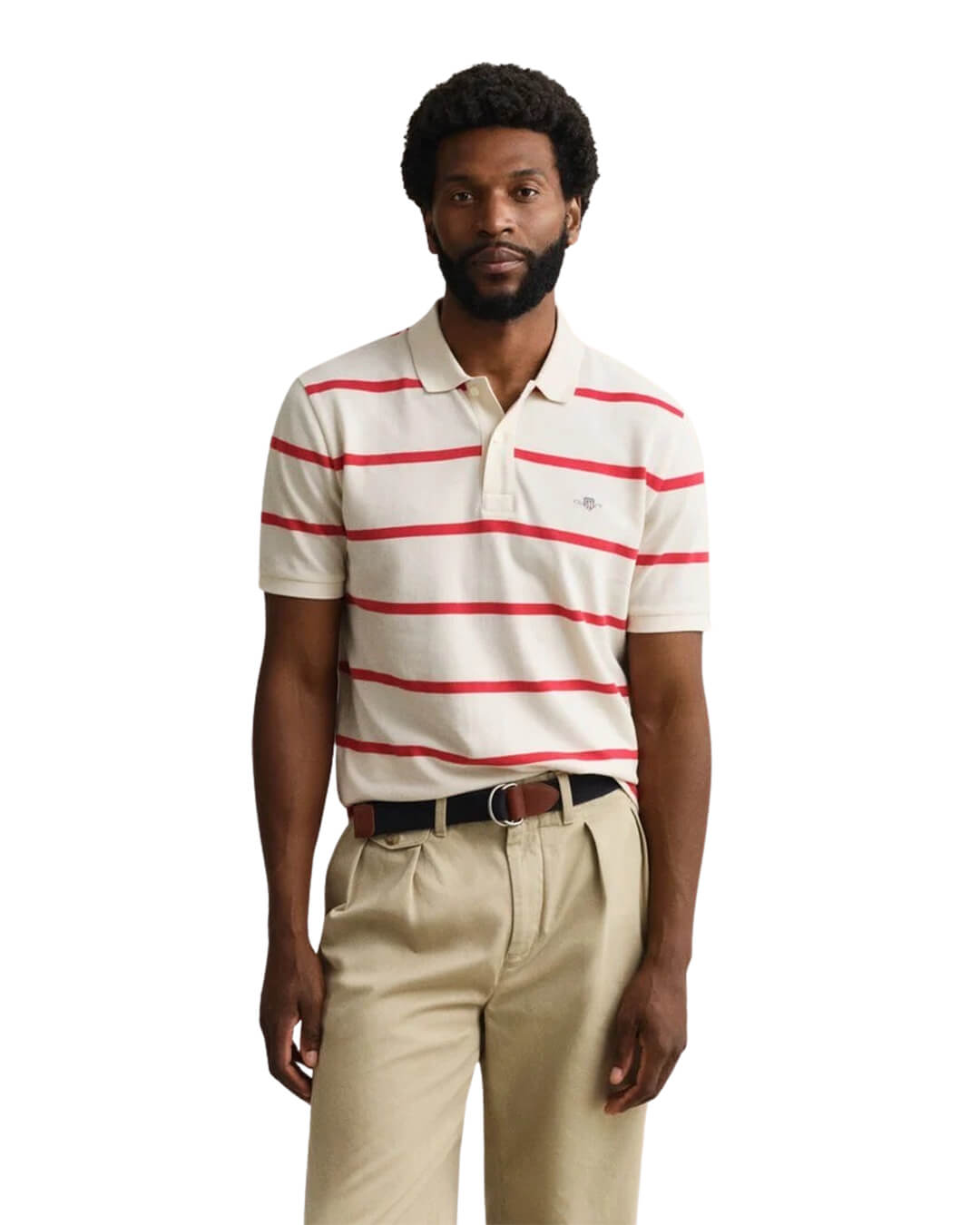 Gant Striped Ss Polo Creamed White Polo Shirt