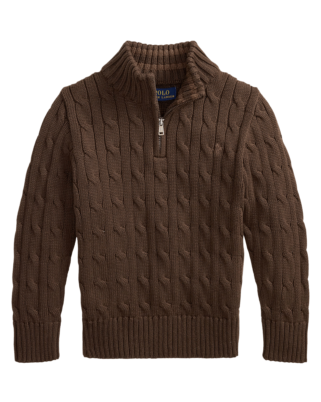 Polo Ralph Lauren Brown Cable-Knit Cotton Quarter-Zip Sweater