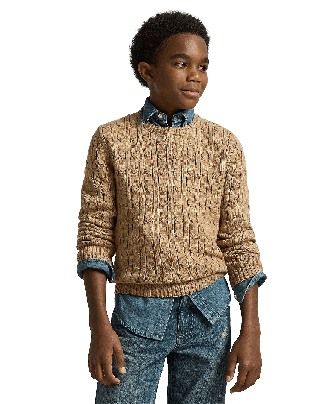 Polo Ralph Lauren Beige Cable-Knit Cotton Sweater