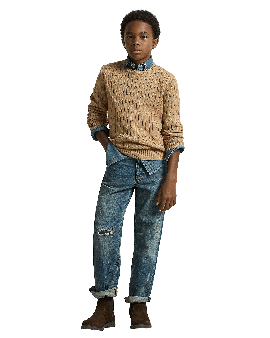 Polo Ralph Lauren Beige Cable-Knit Cotton Sweater