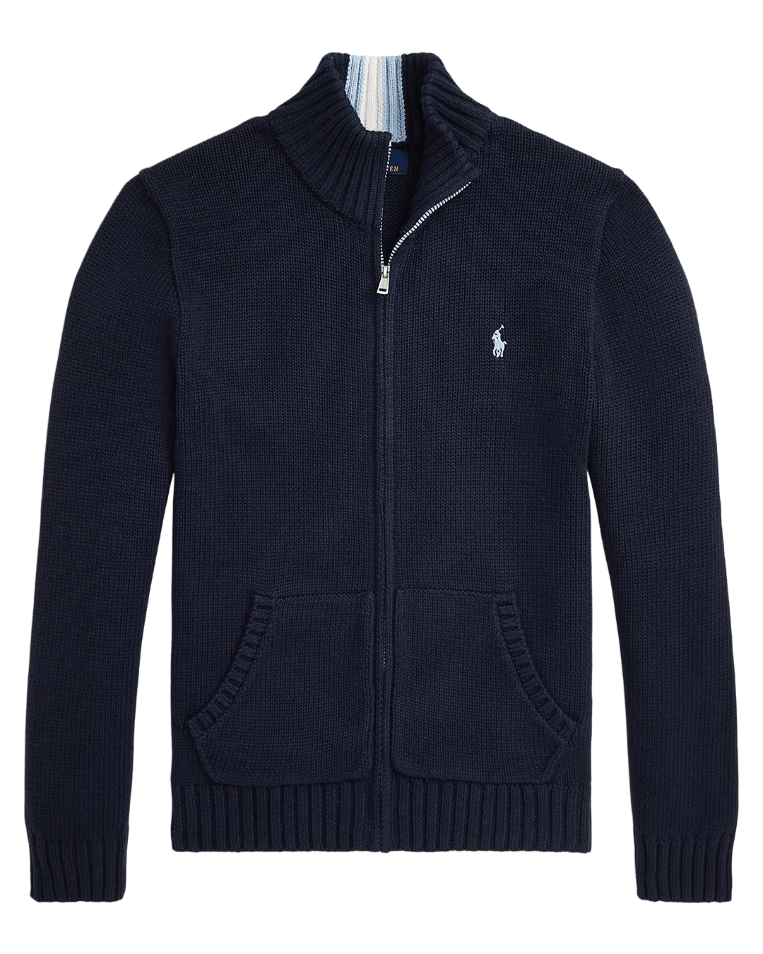 Polo Ralph Lauren Navy Cotton Mock Neck Full-Zip Sweater
