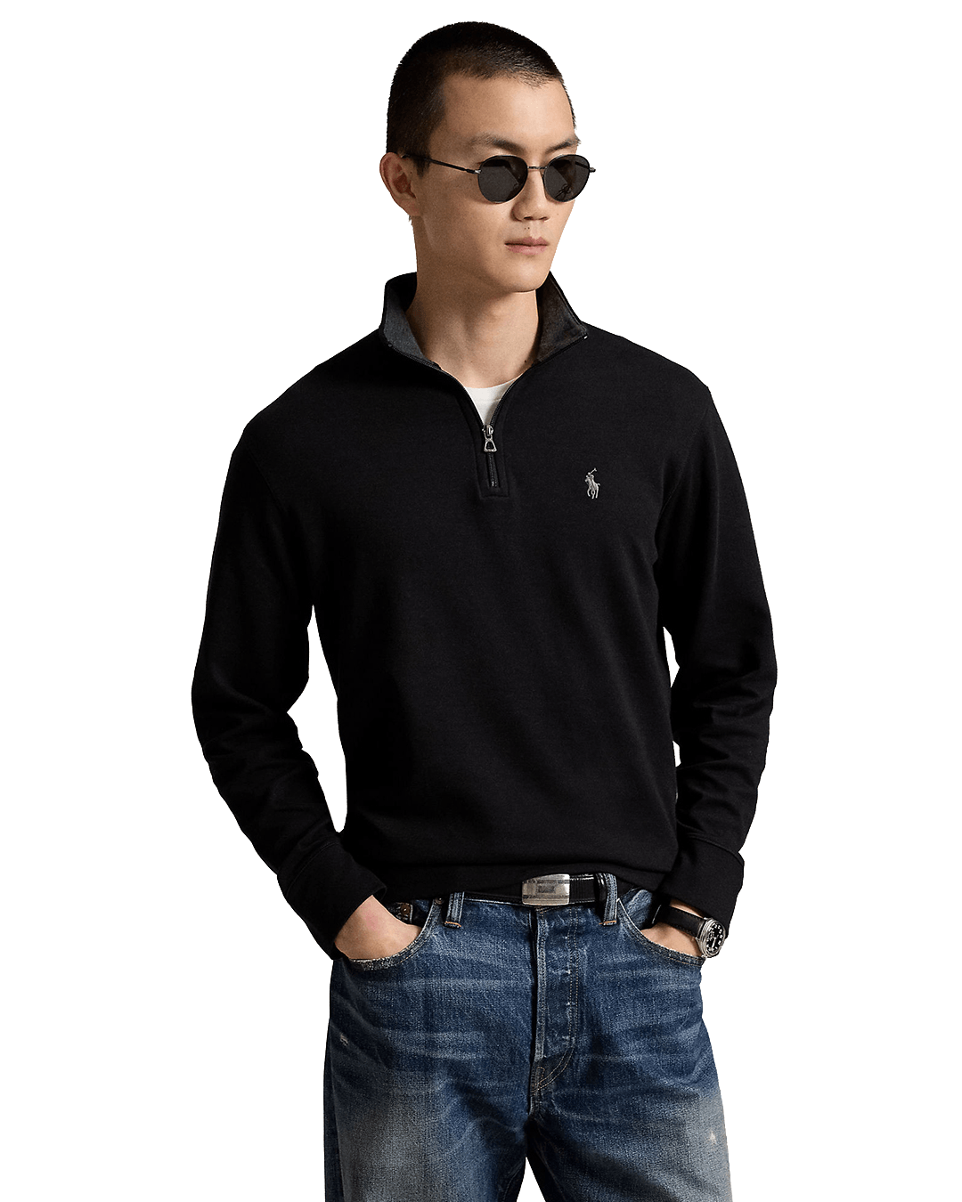 Polo Ralph Lauren Black Luxury Jersey Quarter-Zip Jumper