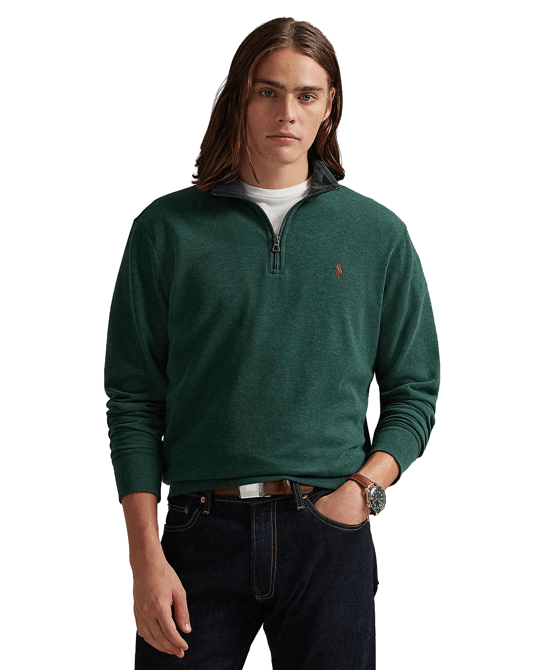 Polo Ralph Lauren Green Luxury Jersey Quarter-Zip Pullover