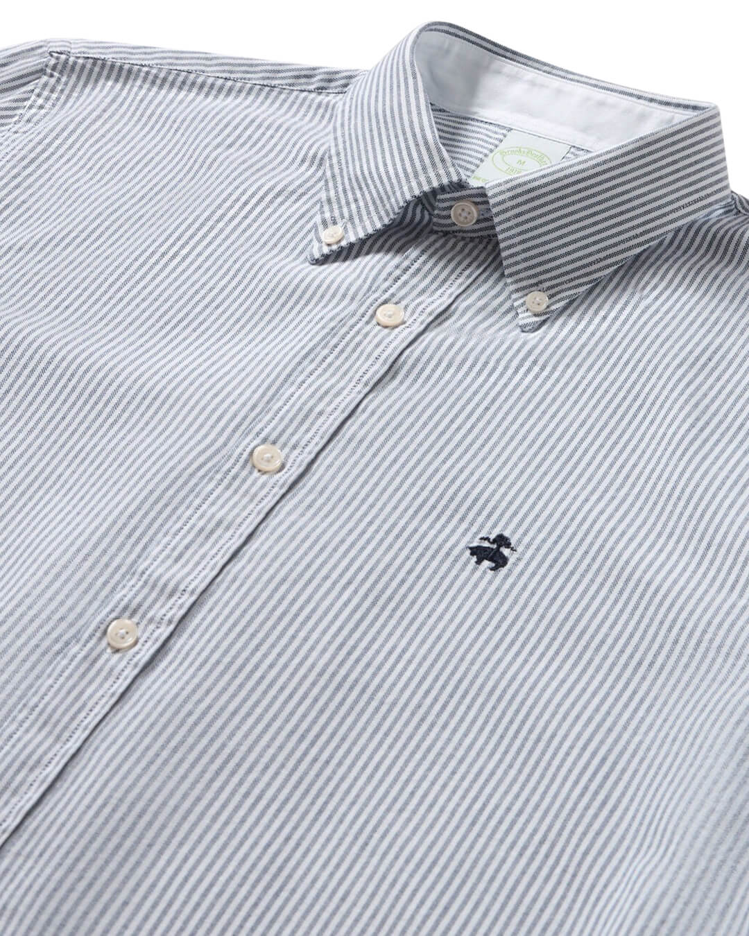 Brooks Brothers Navy Striped Oxford Logoed Shirt Cotton