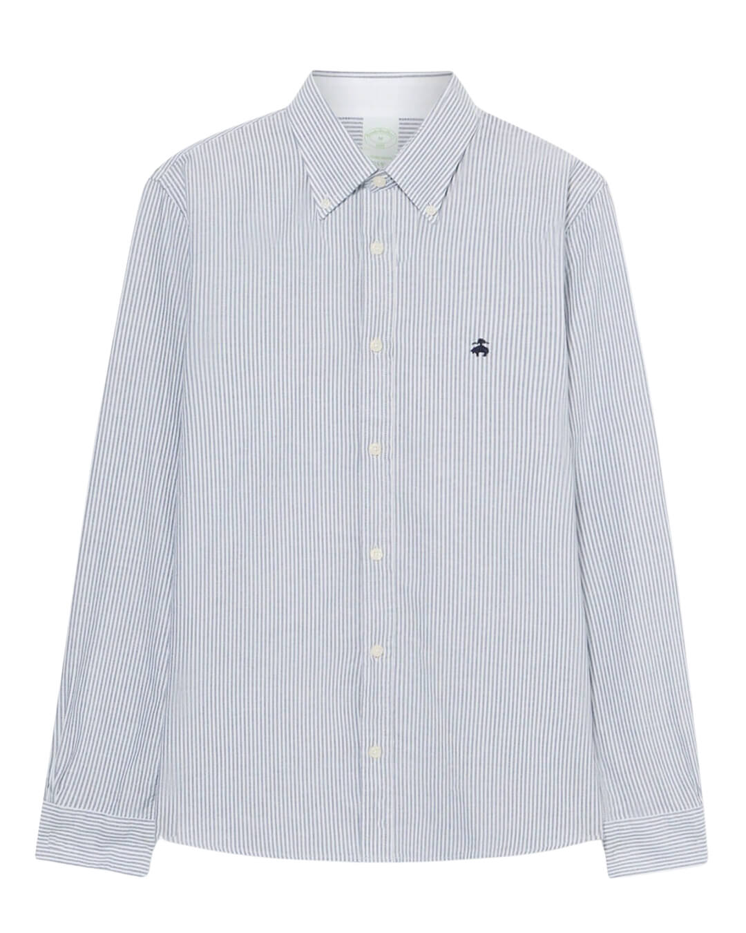 Brooks Brothers Navy Striped Oxford Logoed Shirt Cotton