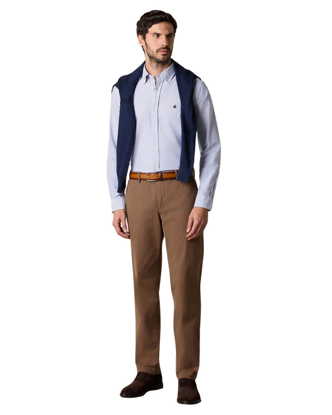 Brooks Brothers Navy Striped Oxford Logoed Shirt Cotton