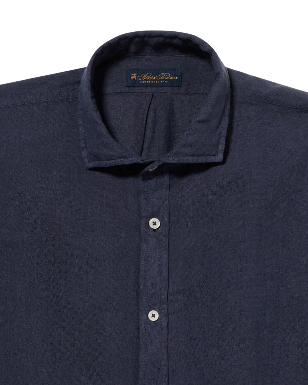 Brooks Brothers Navy Spread Collar Shirt Plain Linen