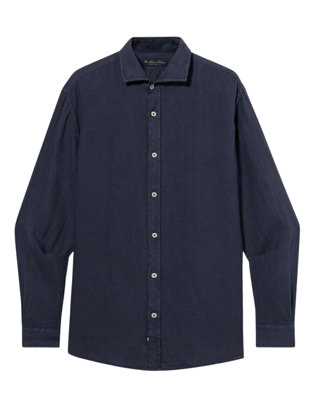 Brooks Brothers Navy Spread Collar Shirt Plain Linen