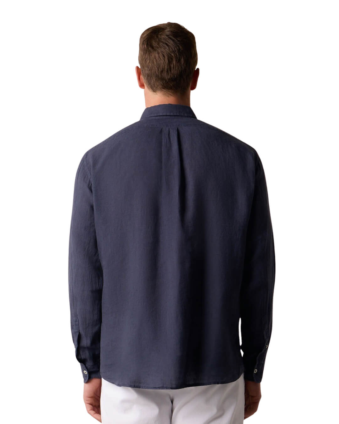 Brooks Brothers Navy Spread Collar Shirt Plain Linen