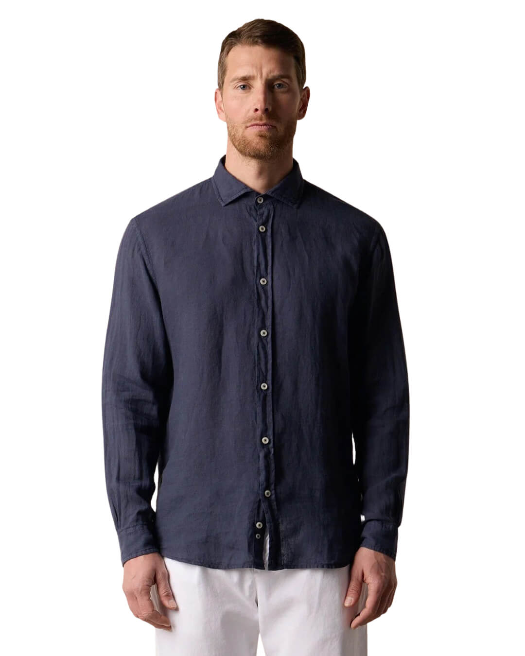 Brooks Brothers Navy Spread Collar Shirt Plain Linen