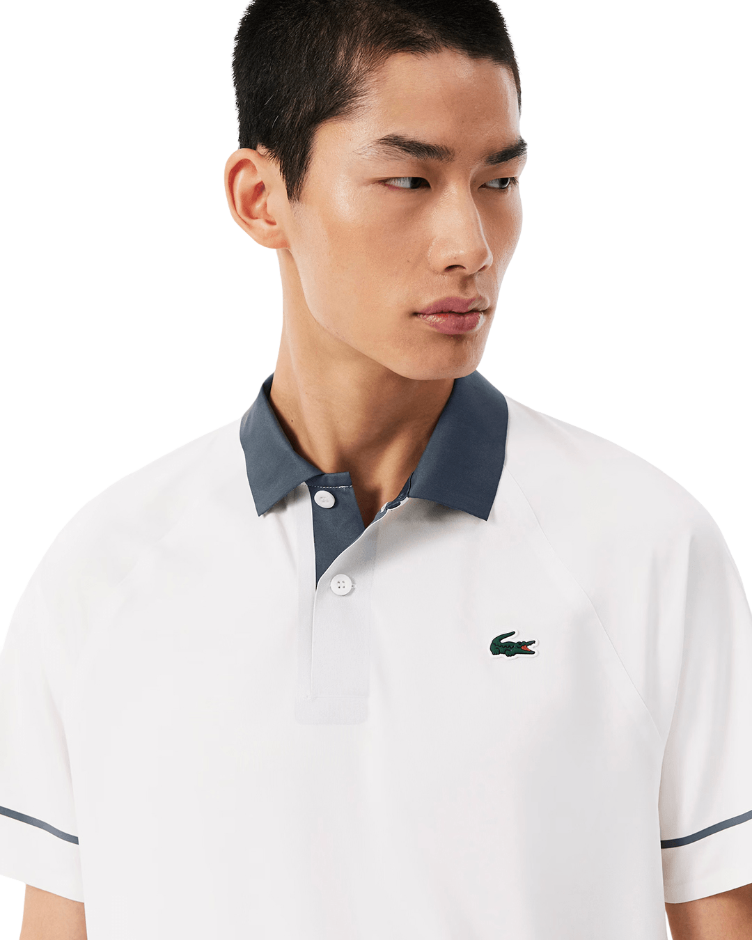 Lacoste Off-White and Purple Polo Shirt
