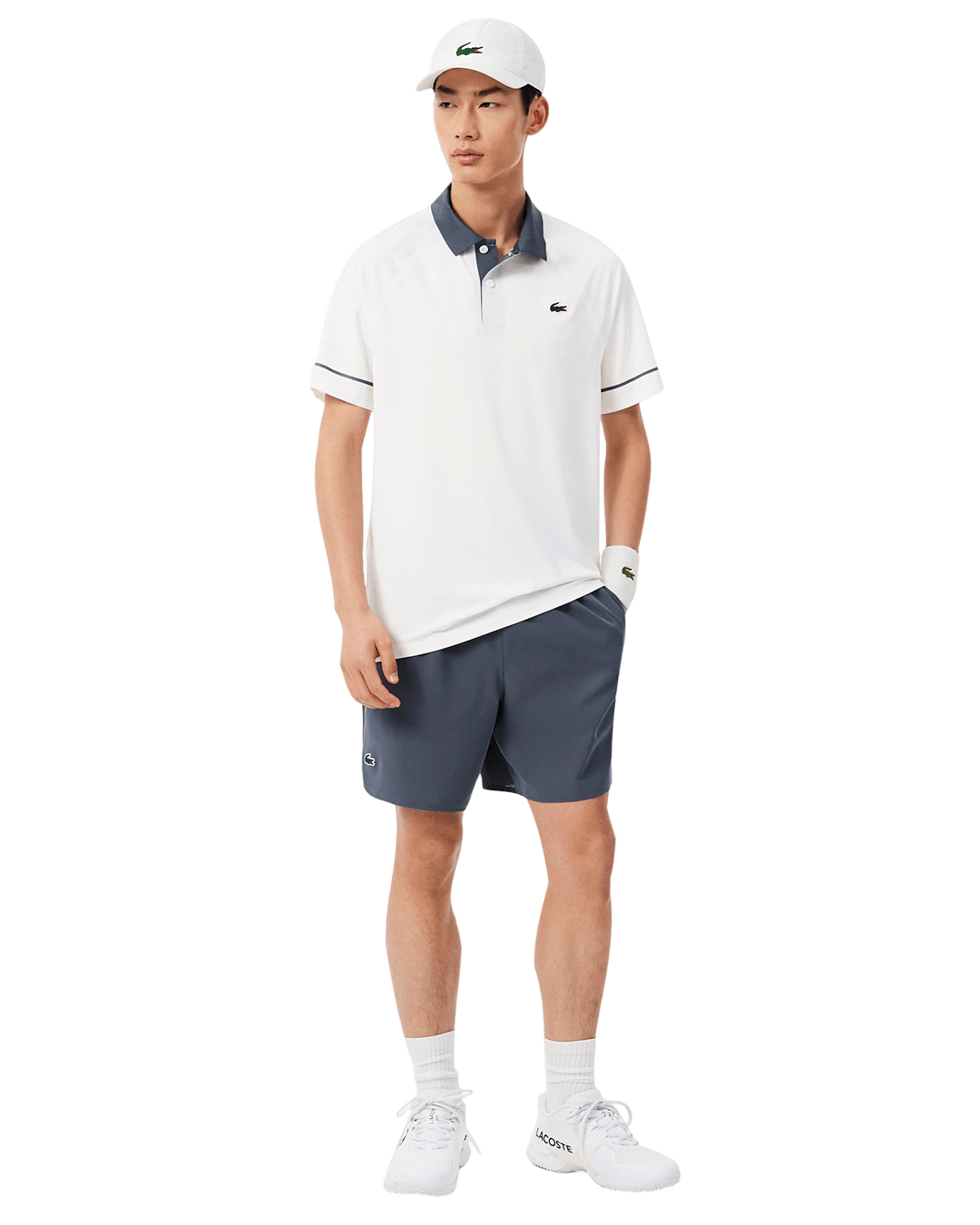 Lacoste Off-White and Purple Polo Shirt
