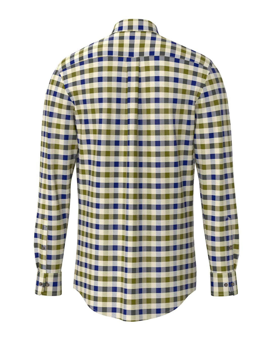 Fynch-Hatton Shirts Fynch-Hatton Moss Green Herringbone Check Button-Down Long Sleeve Shirt
