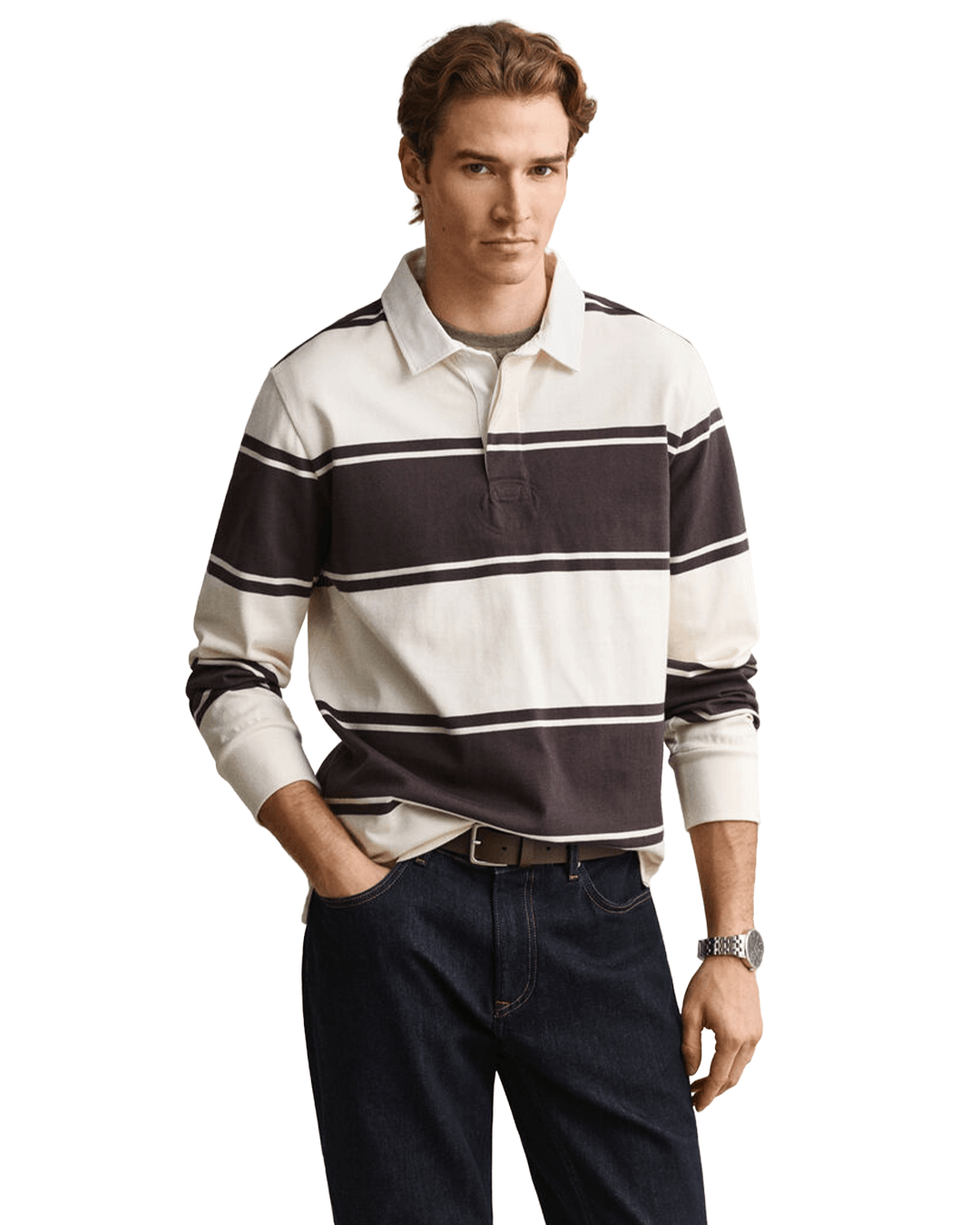 Gant Brown Gant Striped Rugger G221 Charred Wood Brown