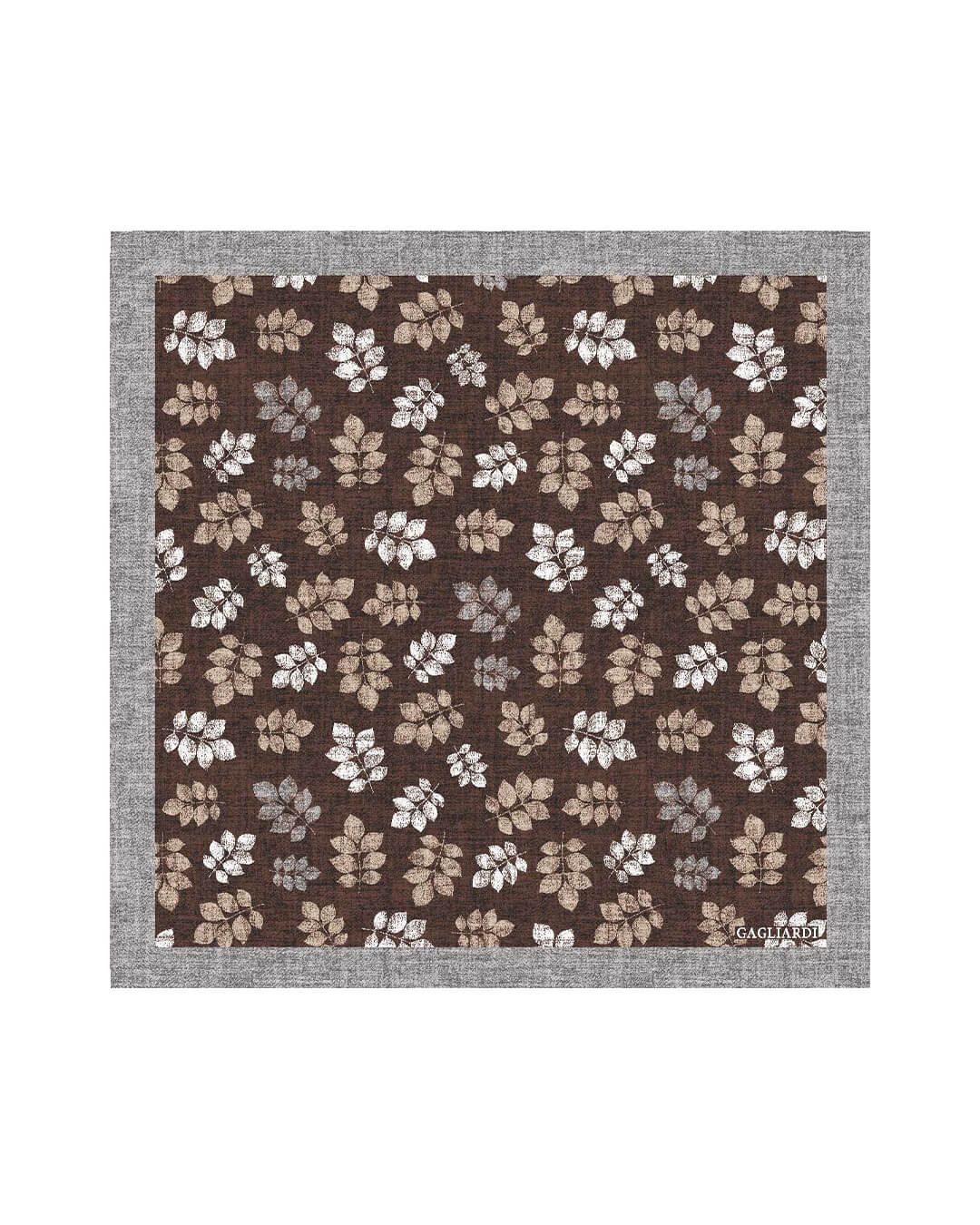 Gagliardi Brown Leaf Print Italian Wool Flannel Pocket Square