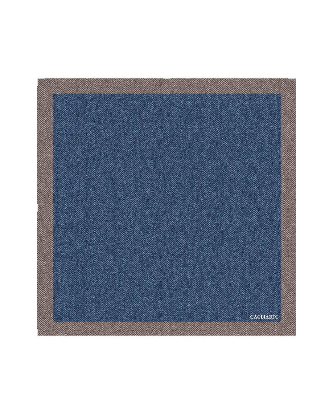 Gagliardi Blue Herringbone Print Italian Wool Flannel Pocket Square