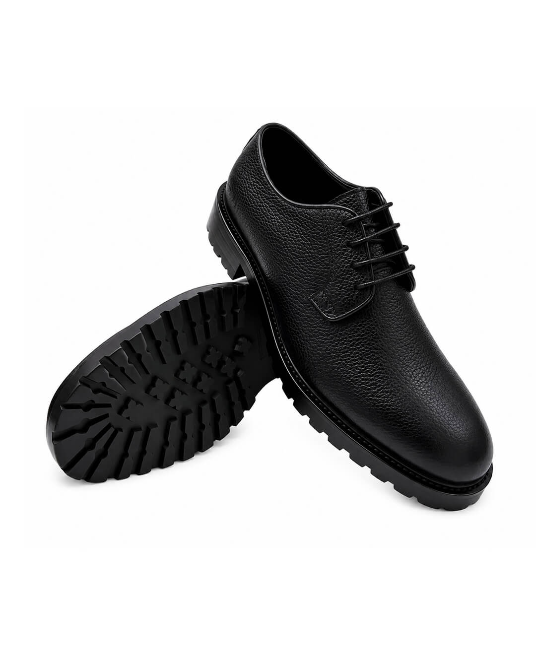 Gagliardi Black Shoes Derby Cleated Sole Grain Leather