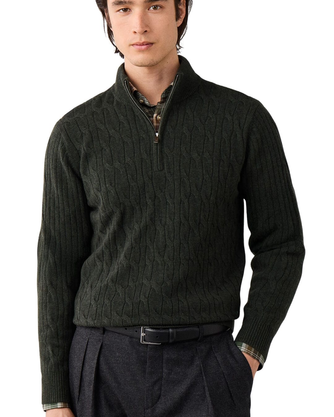 Hackett Jumpers Hackett Lambswool Cable Hzip Hunter Green H781