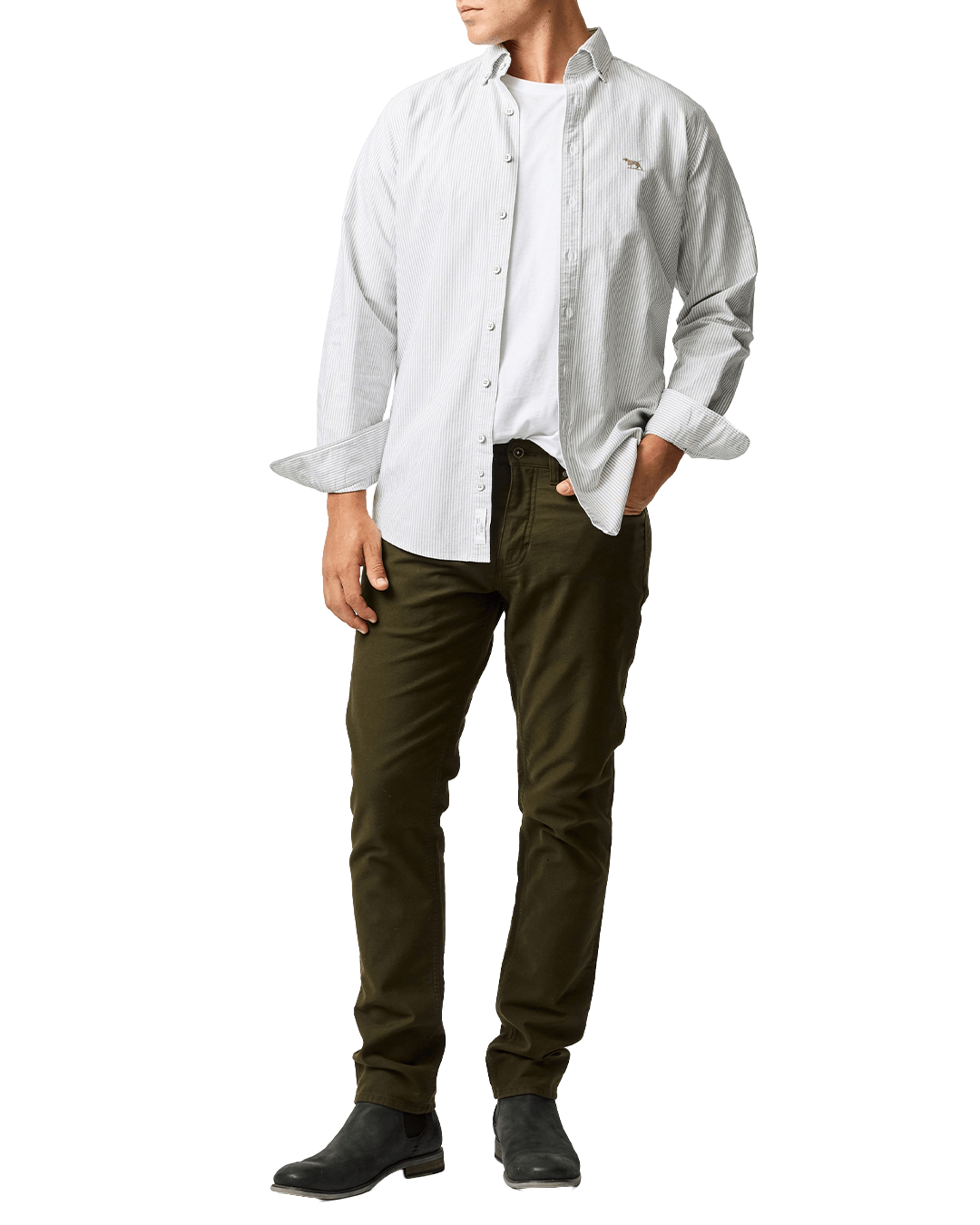 Rodd & Gunn Khaki Lakeside Stripe Oxford Shirt