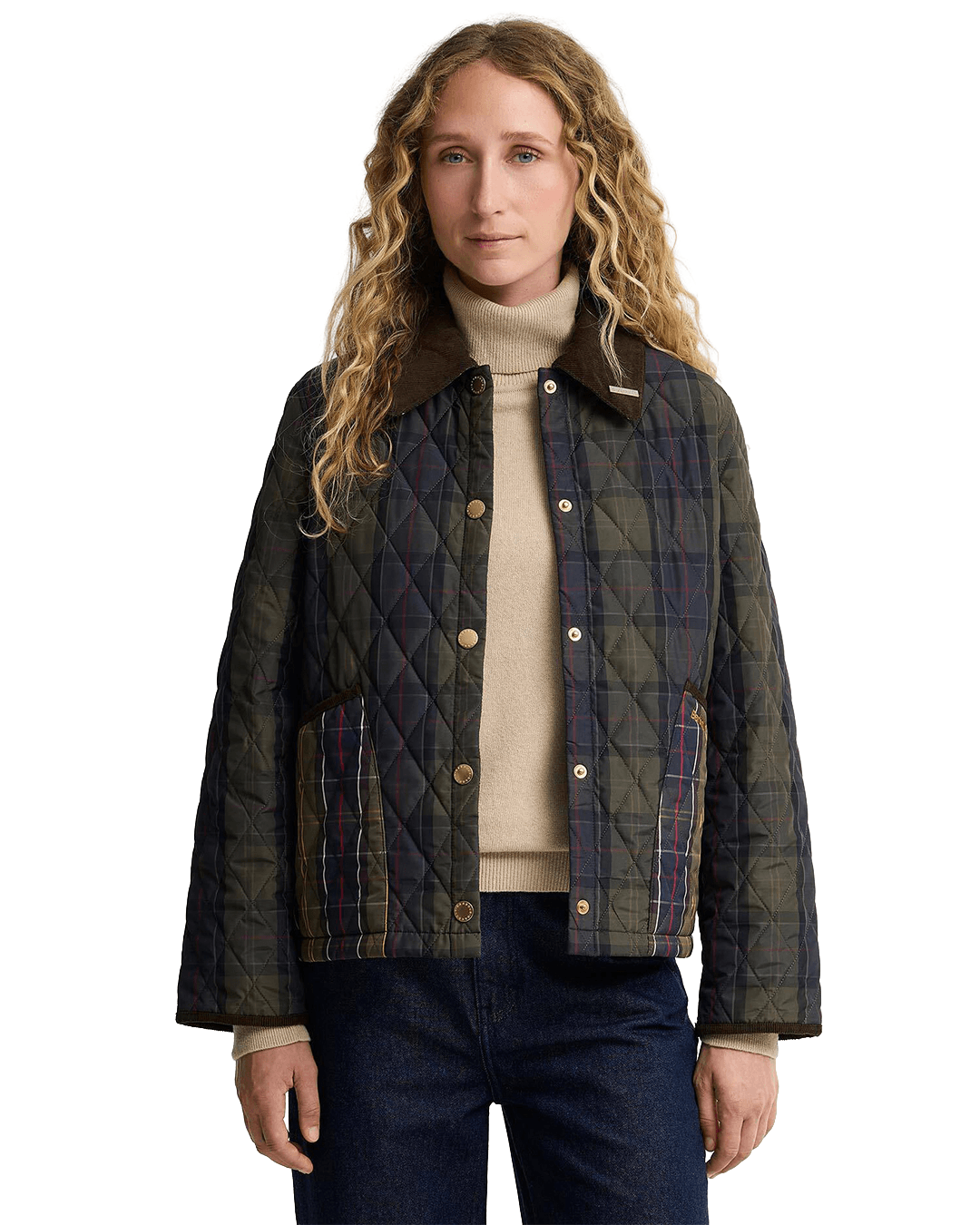 Barbour Jackets Barbour Navy Tartan Cropped Liddesdale Quilted Jacket