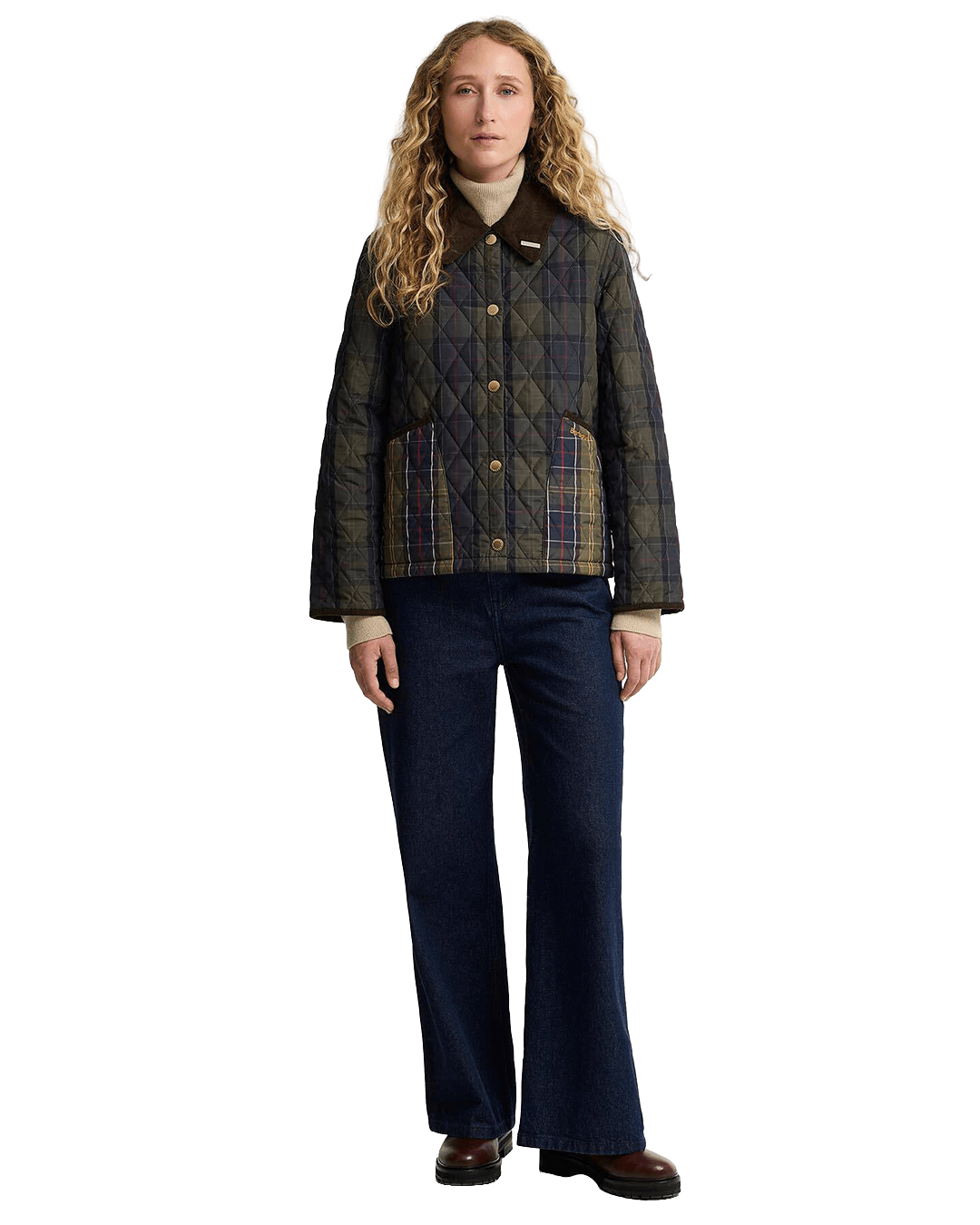 Barbour Jackets Barbour Navy Tartan Cropped Liddesdale Quilted Jacket