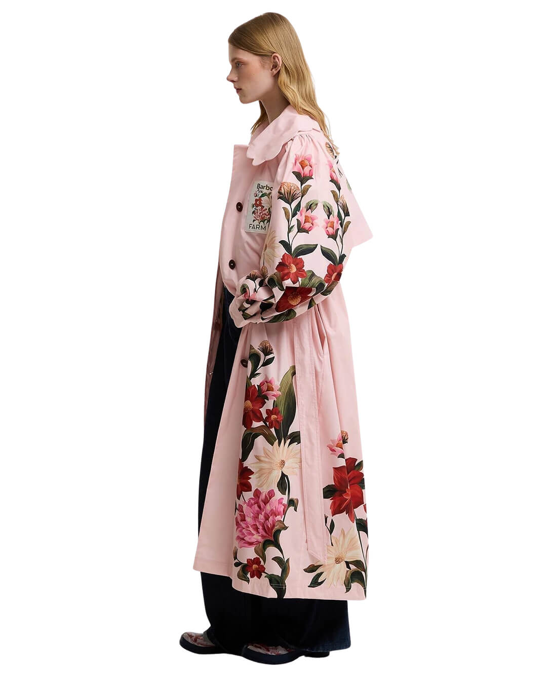 Barbour Pink Ba X Farm Rio Bromelia Trench Wh11 Pink Edens Bloom/Cream Flower