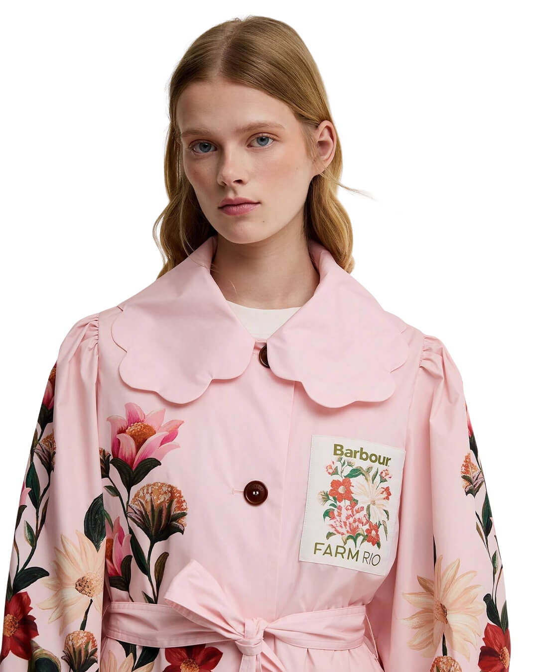 Barbour Pink Ba X Farm Rio Bromelia Trench Wh11 Pink Edens Bloom/Cream Flower