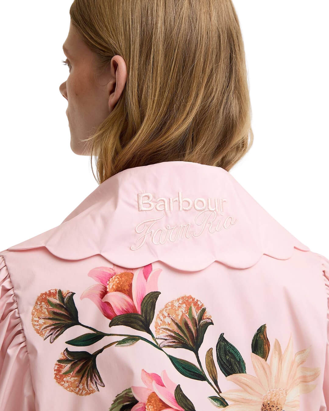 Barbour Pink Ba X Farm Rio Bromelia Trench Wh11 Pink Edens Bloom/Cream Flower