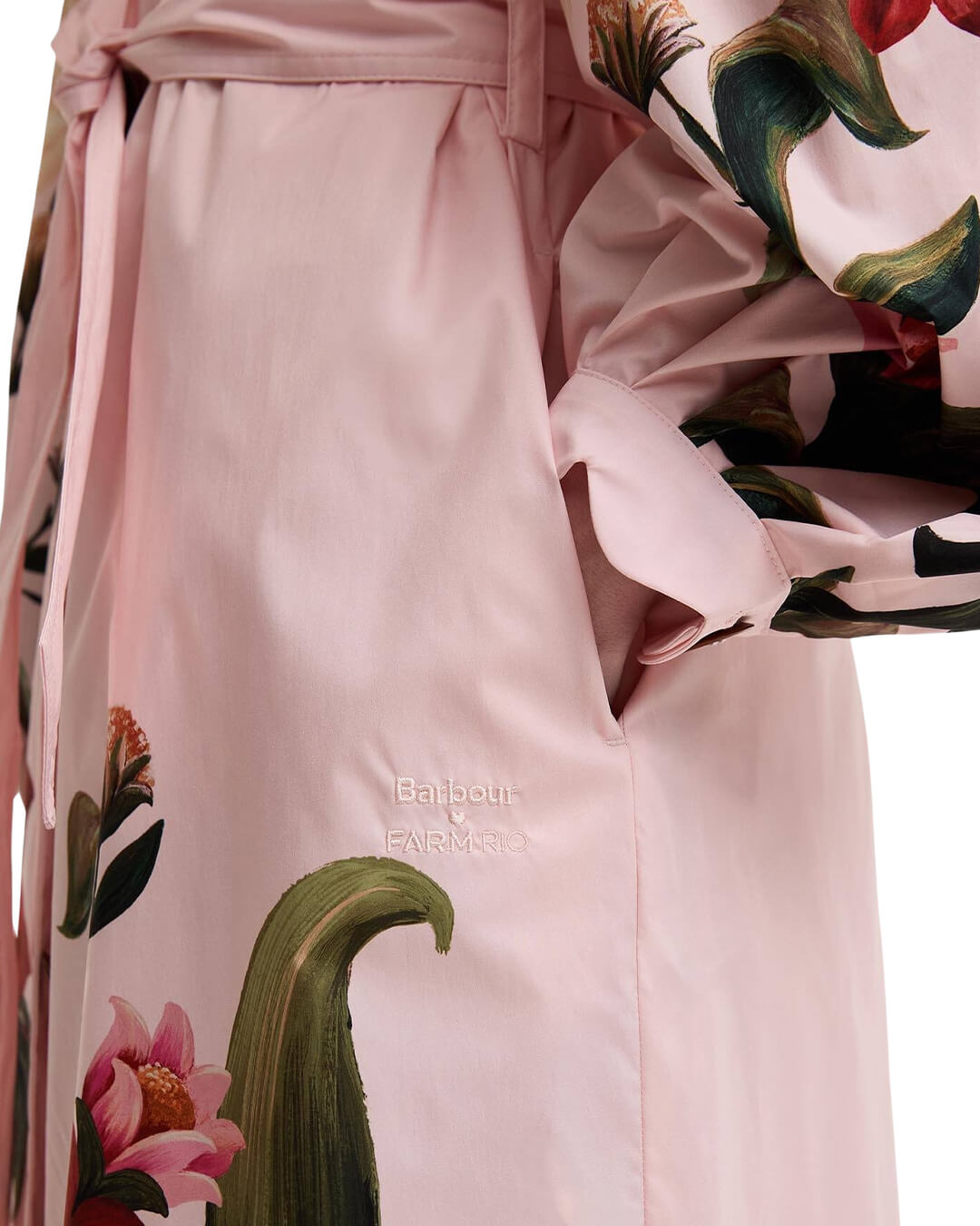 Barbour Pink Ba X Farm Rio Bromelia Trench Wh11 Pink Edens Bloom/Cream Flower