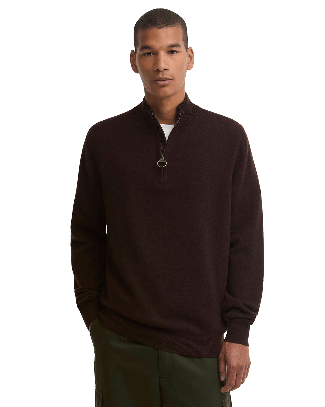 Barbour Jumpers Barbour Brown Ronson Tartan Trim Half-Zip Jumper