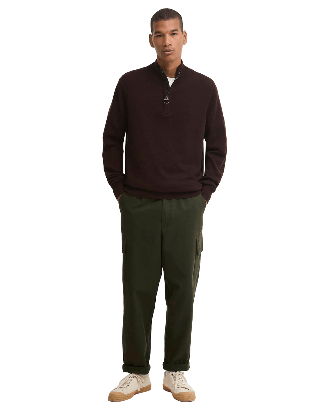 Barbour Jumpers Barbour Brown Ronson Tartan Trim Half-Zip Jumper
